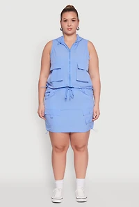 Womens Plus Size Cargo Pocket Windbreaker Vest, Blue, Size 2X
