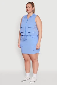 Womens Plus Size Cargo Pocket Windbreaker Vest, Blue, Size 2X