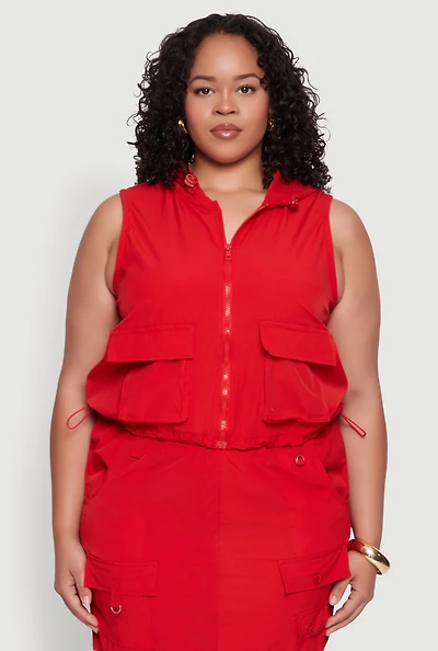 Womens Plus Cargo Pocket Windbreaker Vest, 1X