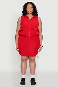 Womens Plus Size Cargo Pocket Windbreaker Vest, Red, Size 3X