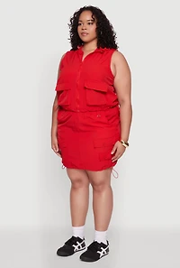 Womens Plus Size Cargo Pocket Windbreaker Vest, Red, Size 3X