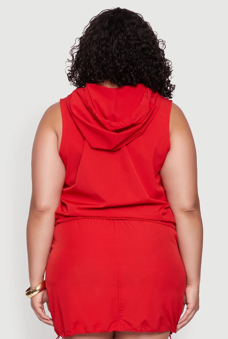 Womens Plus Size Cargo Pocket Windbreaker Vest, Red, Size 3X