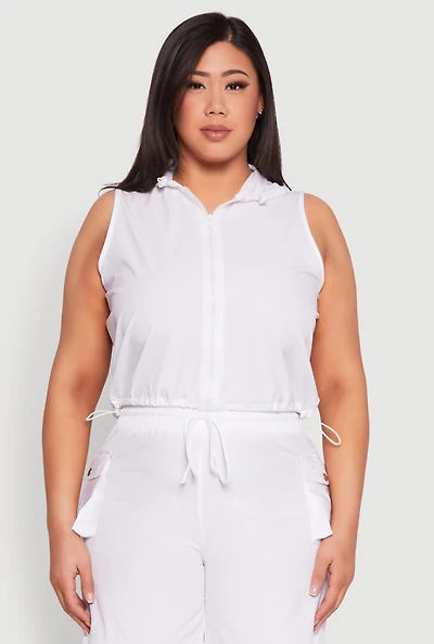Womens Plus Size Zip Front Sleeveless Windbreaker Vest, White, Size 3X