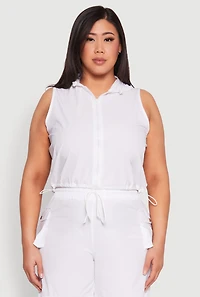 Womens Plus Size Zip Front Sleeveless Windbreaker Vest, White, Size 1X
