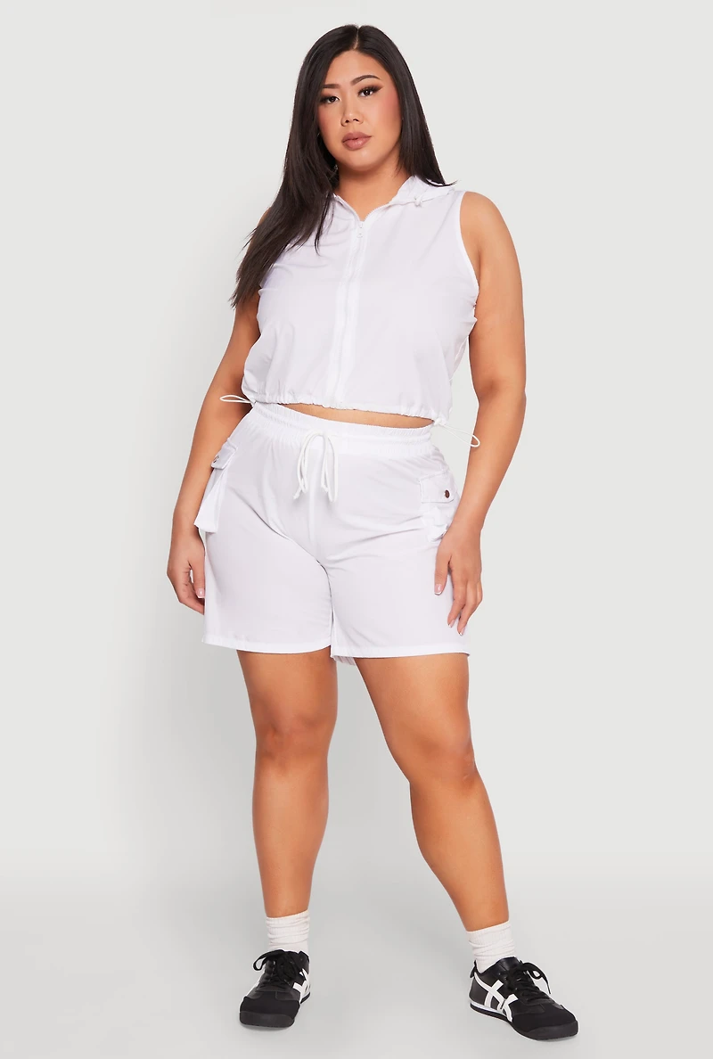 Womens Plus Size Zip Front Sleeveless Windbreaker Vest, White, Size 2X