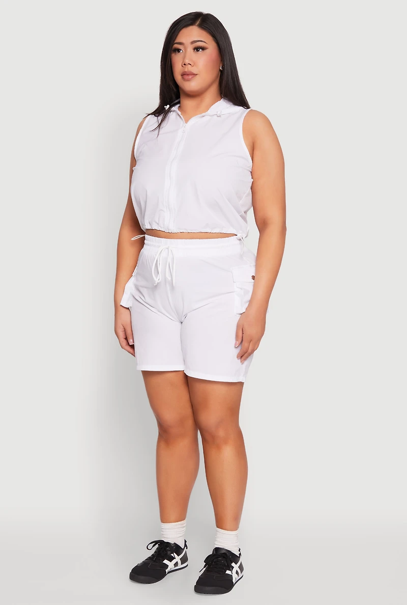 Womens Plus Size Zip Front Sleeveless Windbreaker Vest, White, Size 1X