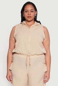 Womens Plus Zip Front Sleeveless Windbreaker Vest,