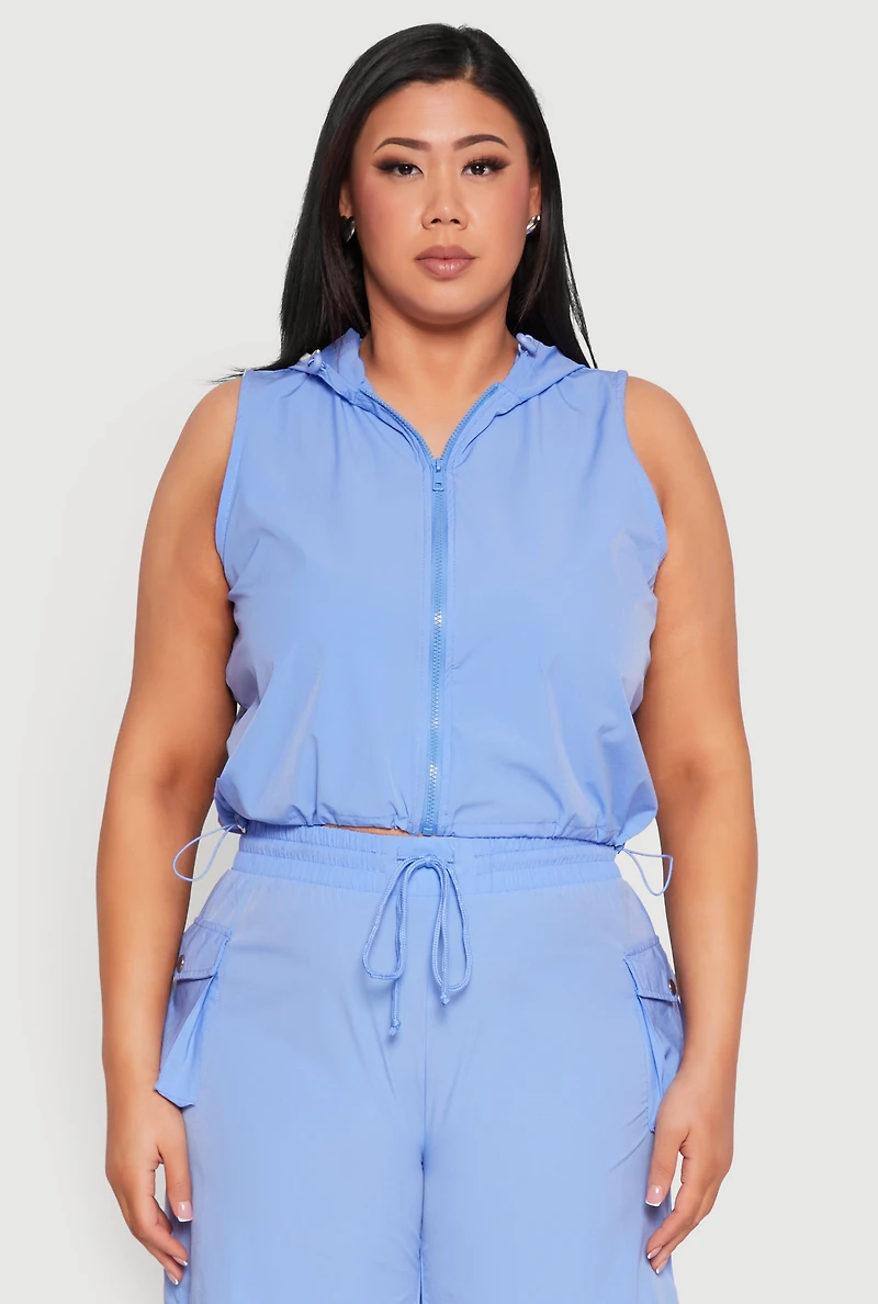 Womens Plus Size Zip Front Sleeveless Windbreaker Vest, Blue, Size 2X