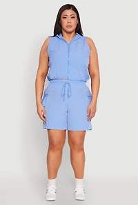 Womens Plus Size Zip Front Sleeveless Windbreaker Vest, Blue, Size 2X