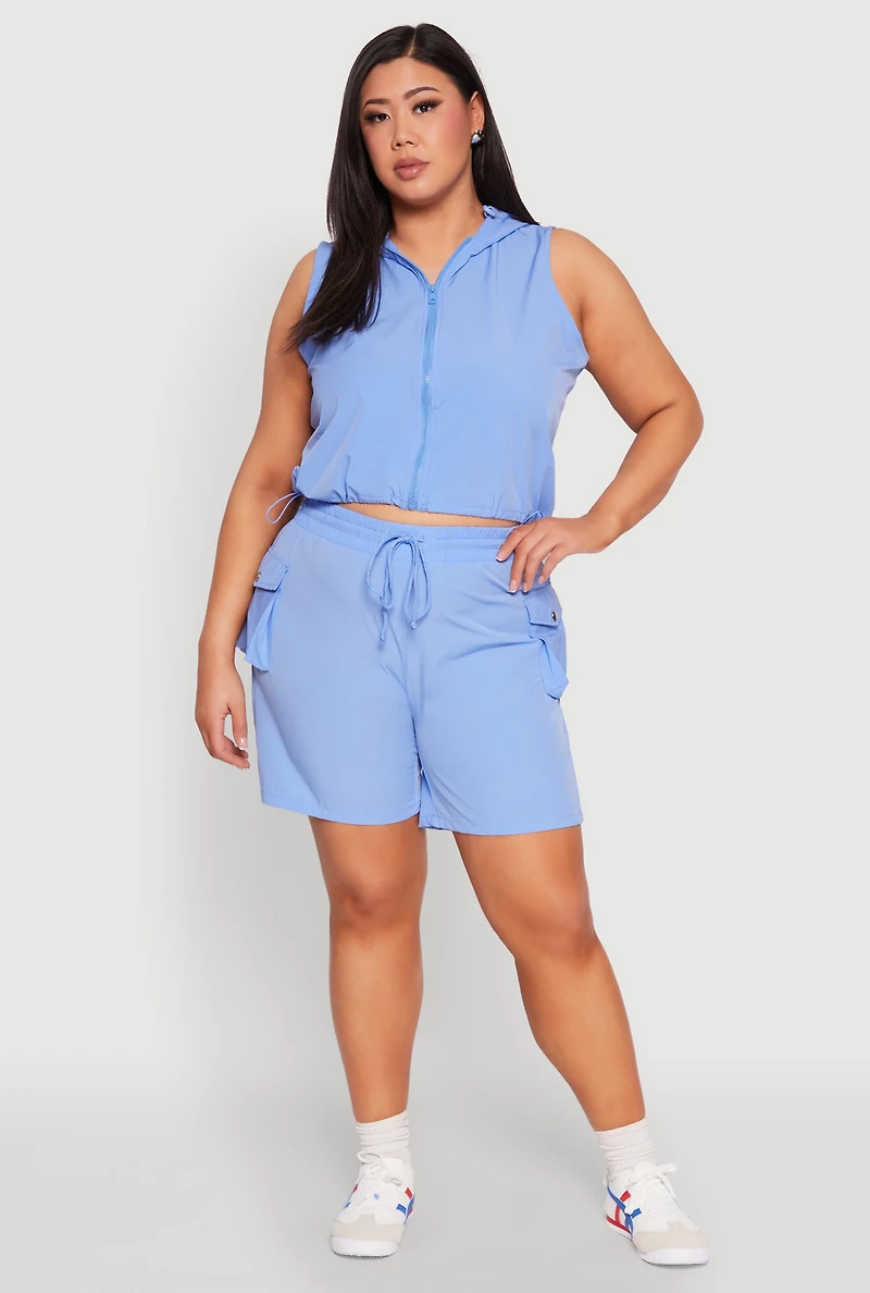 Womens Plus Size Zip Front Sleeveless Windbreaker Vest, Blue, Size 2X