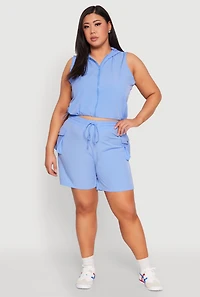 Womens Plus Size Zip Front Sleeveless Windbreaker Vest, Blue, Size 2X