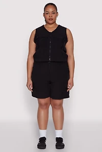 Womens Plus Size Nylon Utility Zip Front Vest, Black, Size 3X