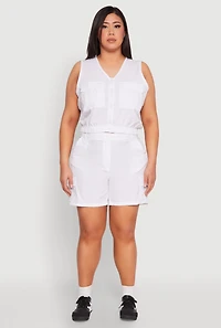 Womens Plus Size Nylon Utility Zip Front Vest, White, Size 1X