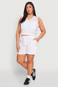 Womens Plus Size Nylon Utility Zip Front Vest, White, Size 1X
