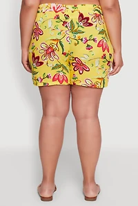 Womens Plus Size Floral Print High Waisted Shorts with Drawstring Waist, Multi, Size 2X