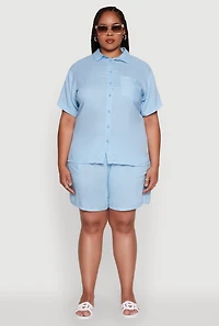 Womens Plus High Waisted Shorts with Pockets and Drawstring,