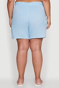 Womens Plus High Waisted Shorts with Pockets and Drawstring,
