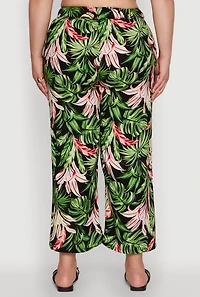 Womens Plus Size Tropical Leaf Print High Waisted Palazzo Pants, Multi, Size 1X