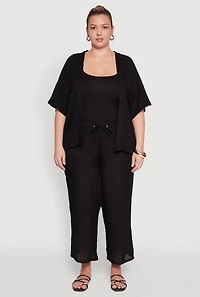 Womens Plus Size Drawstring Palazzo Pants, Black, Size 1X