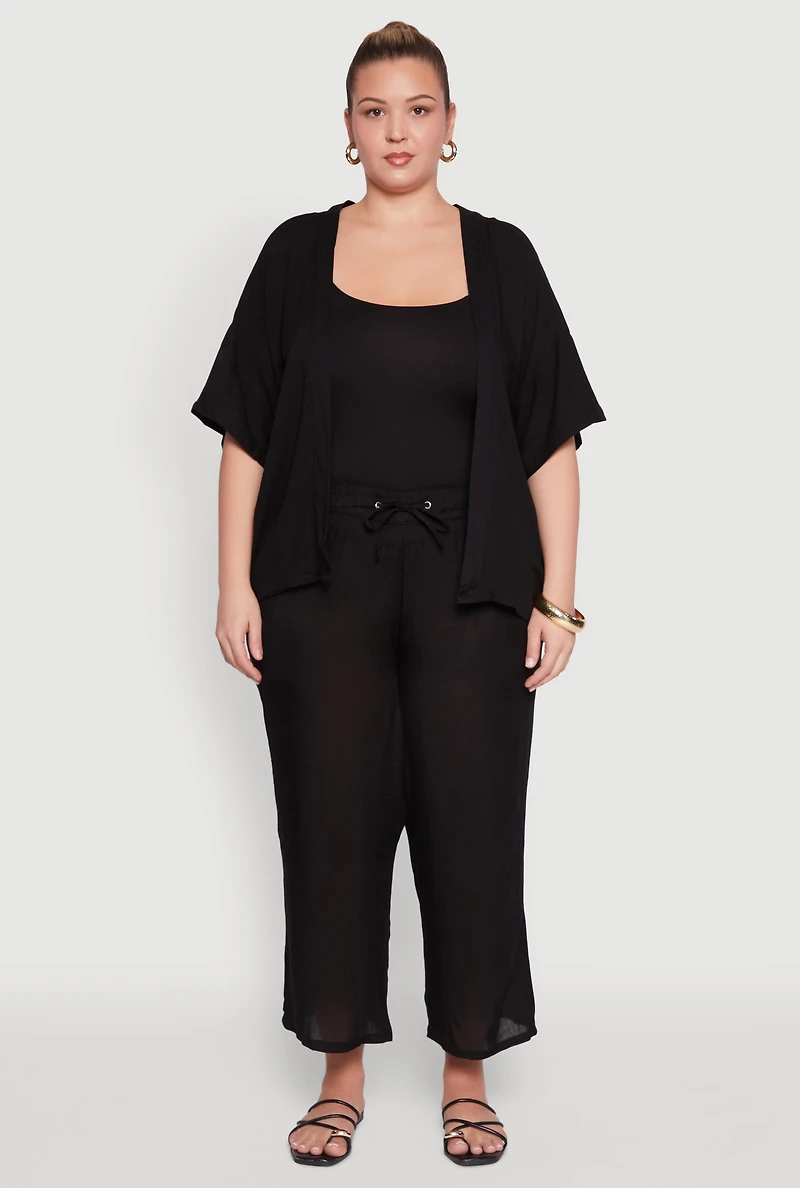 Womens Plus Size Drawstring Palazzo Pants, Black, Size 1X