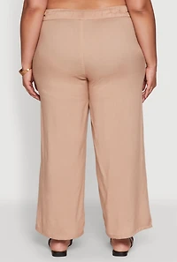 Womens Plus Size Drawstring Palazzo Pants, Khaki, Size 2X