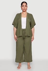 Womens Plus Size Drawstring Palazzo Pants, Green, Size 1X