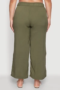 Womens Plus Size Drawstring Palazzo Pants, Green, Size 1X
