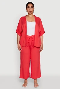 Womens Plus Size Drawstring Palazzo Pants, Red, Size 2X