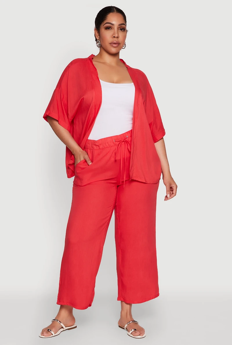 Womens Plus Size Drawstring Palazzo Pants, Red, Size 2X