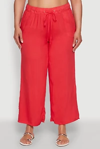 Womens Plus Size Drawstring Palazzo Pants, Red, Size 2X