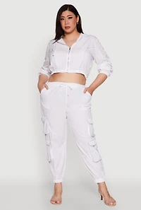 Womens Plus Size Drawstring Cargo Pocket Joggers, White, Size 3X