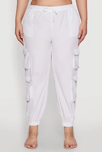 Womens Plus Size Drawstring Cargo Pocket Joggers, White, Size 3X