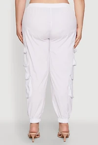 Womens Plus Size Drawstring Cargo Pocket Joggers, White, Size 3X
