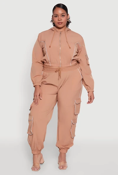 Womens Plus Size Drawstring Cargo Pocket Joggers, Brown, Size 2X