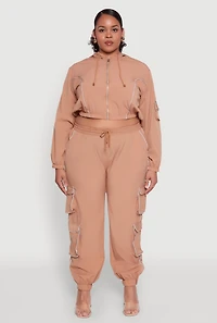 Womens Plus Size Drawstring Cargo Pocket Joggers, Brown, Size 2X