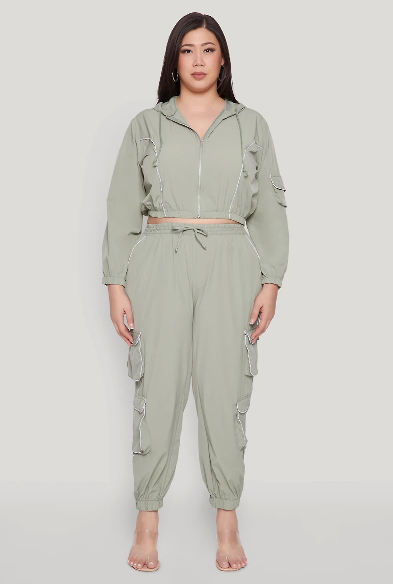 Womens Plus Size Drawstring Cargo Pocket Joggers, Green, Size 3X