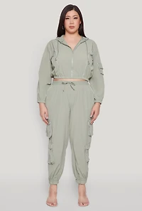 Womens Plus Size Drawstring Cargo Pocket Joggers, Green, Size 3X