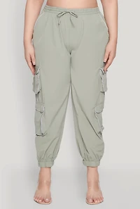 Womens Plus Size Drawstring Cargo Pocket Joggers, Green, Size 3X