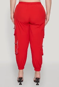 Womens Plus Size Drawstring Cargo Pocket Joggers, Red, Size 2X