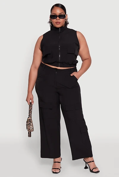 Womens Plus Wide Leg Cargo Pants,