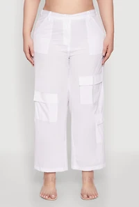 Womens Plus Wide Leg Cargo Pants, White,