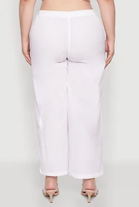 Womens Plus Wide Leg Cargo Pants, White,