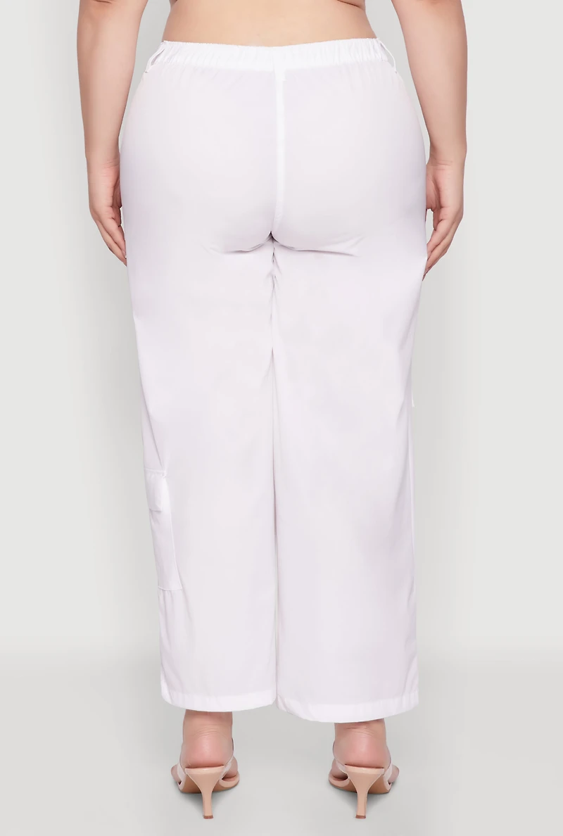 Womens Plus Size Wide Leg Cargo Pants, White, Size 2X