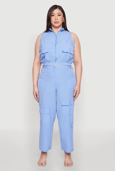 Womens Plus Wide Leg Cargo Pants,