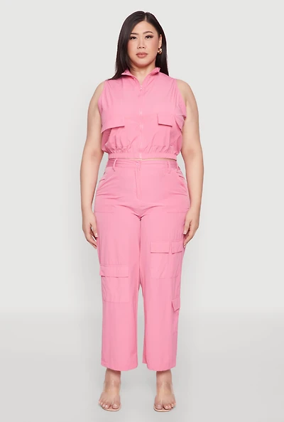 Womens Plus Size Wide Leg Cargo Pants, Pink, Size 2X