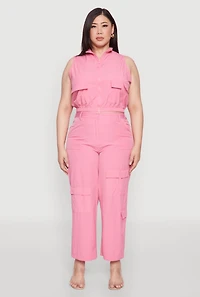 Womens Plus Size Wide Leg Cargo Pants, Pink, Size 2X
