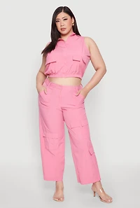 Womens Plus Size Wide Leg Cargo Pants, Pink, Size 2X