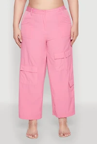 Womens Plus Size Wide Leg Cargo Pants, Pink, Size 2X