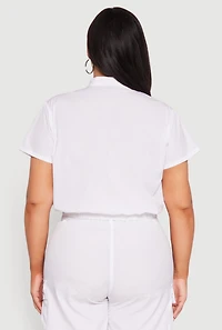 Womens Plus Size Nylon Utility Zip Up Top, White, Size 1X