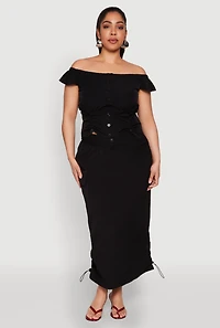 Womens Plus Nylon Drawstring Off the Shoulder Top,